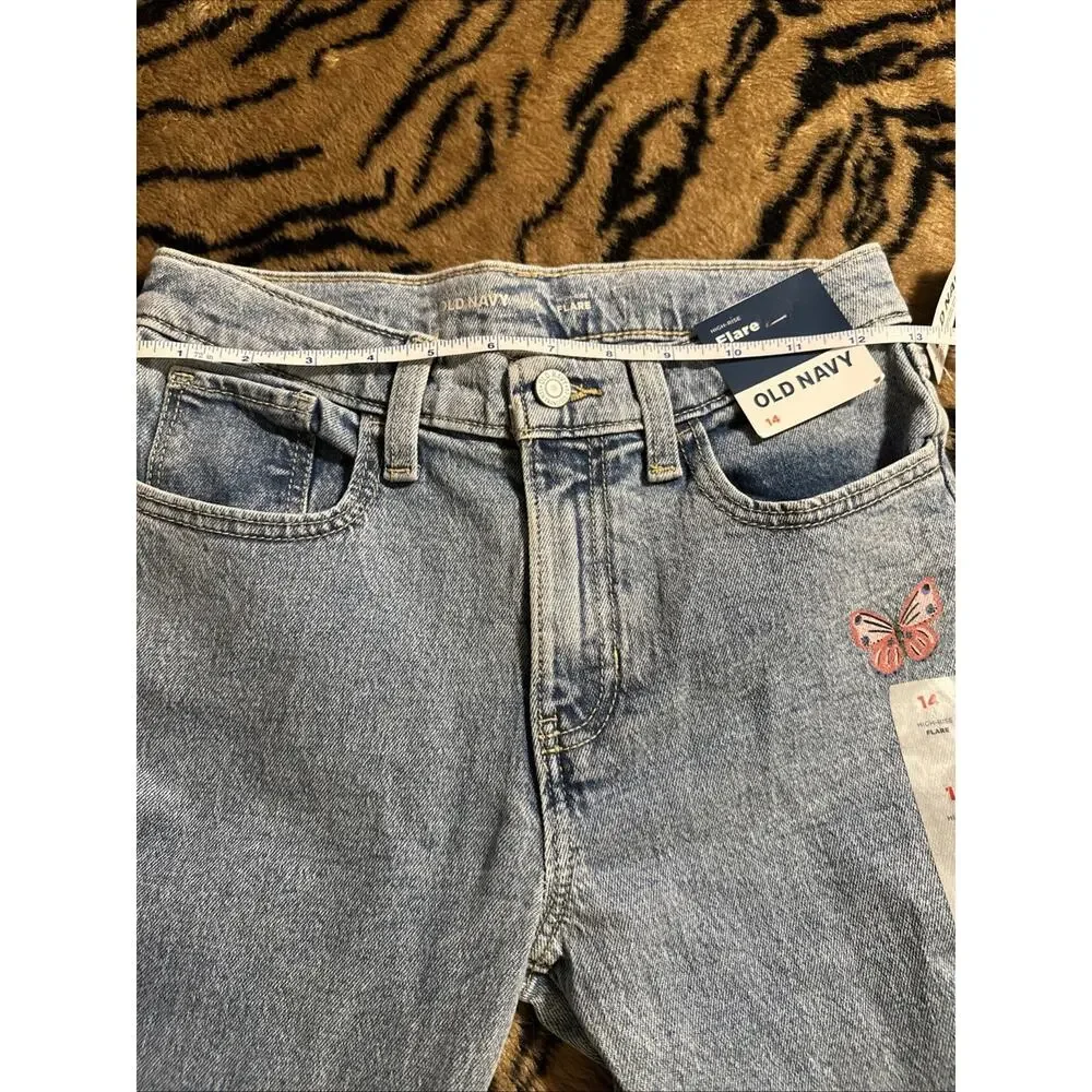 Girl’s Size 14 High Rise Flare Jeans Old Navy Butterfly Embroidered NWT School